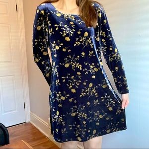 Vintage velvet navy&gold longsleeve dress by Cleo